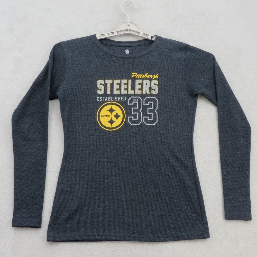 Pittsburgh Steelers NFL Pro Line Women S Long Sleeve Waffle Knit Thermal Gray 33